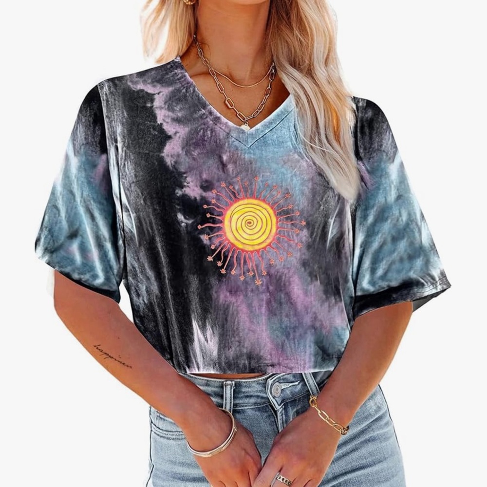 Chic Nation Gray and Purple Crop Graphic Tee
